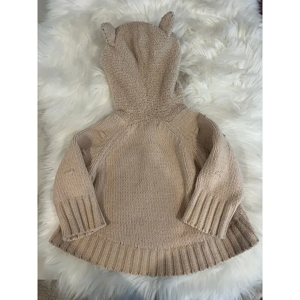 Cat & Jack 12M-18M Toddler Sherpa Long Sleeve Hood Pullover Sweater Bear Cream